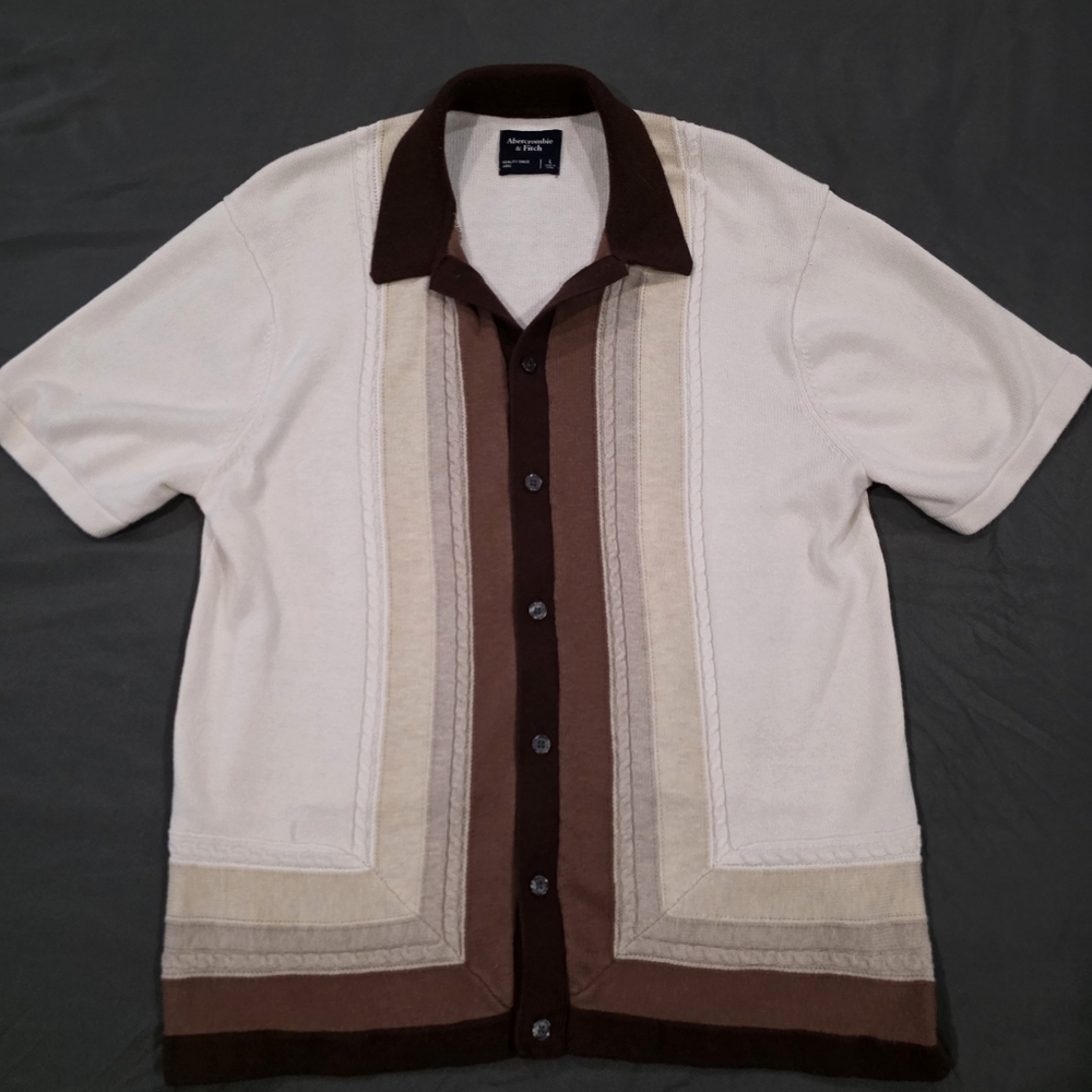 A&F Mens Sweater Button Down Bowler Shirt L